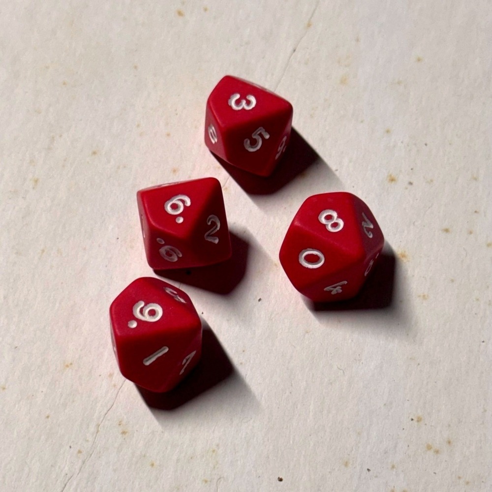 TSR 1989 Red Storm Rising 4 Replacement Dice 10 sided Red d10 Vintage RPG Gaming
